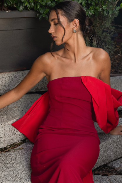 Vestido Hiromi Burdeos con Lazo Rojo