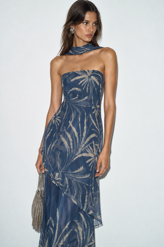 Vestido Moulin Estampado Hojas Azules