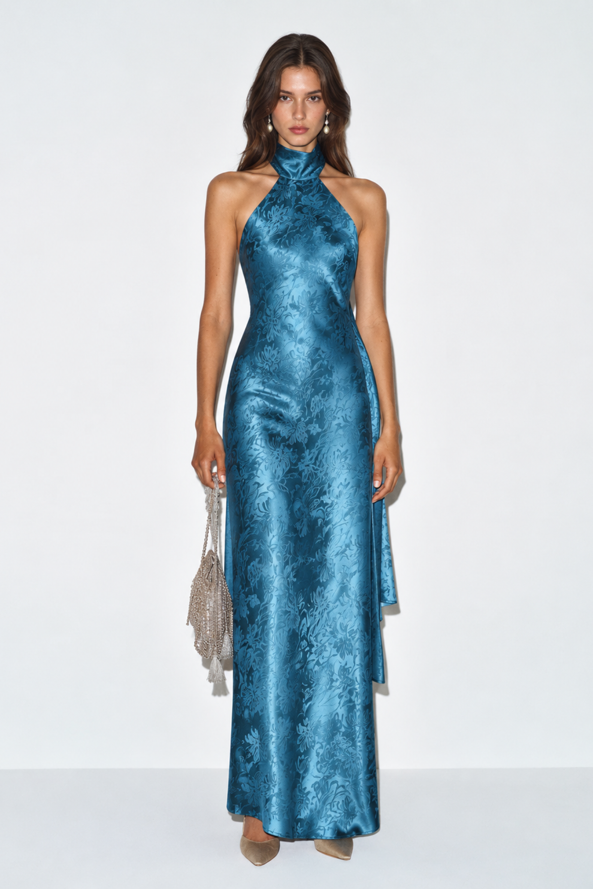 Joland Blue Jacquard Dress