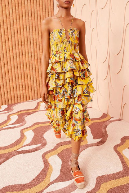 Vestido Josefine Midi Volantes Floral