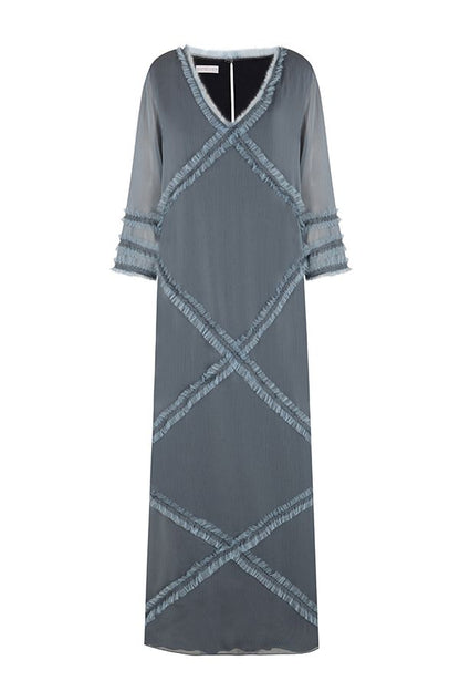 Vestido Mara Largo Azul Plomo con Chaleco