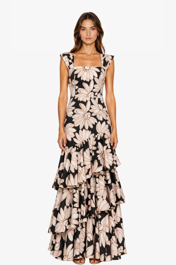 Vestido Floral Bananos Blanco y Negro