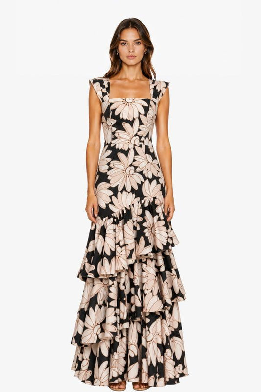 Vestido Floral Bananos Blanco y Negro