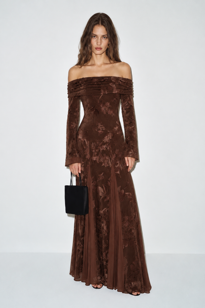 Vestido Constanza Jacquard Marrón