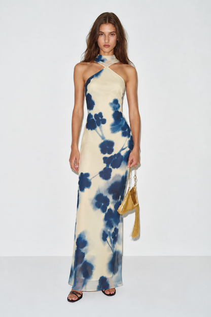 Vestido Camila Estampado Amarillo y Azul
