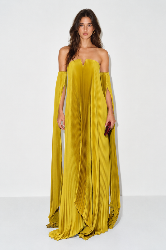 Vestido Black Tie con Mangas Drama Chartreuse