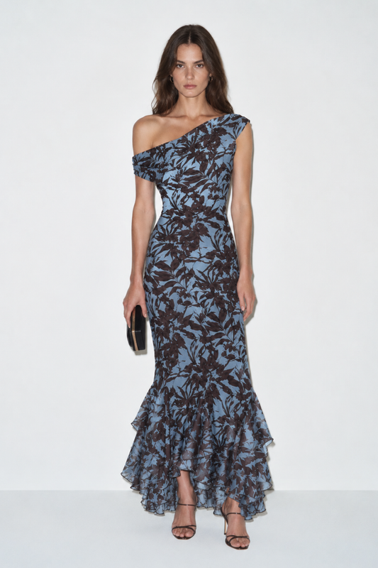 Vestido Julia Estampado Azul y Marrón