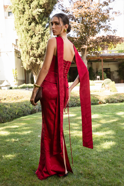 Vestido Louisa Jacquard Burdeos