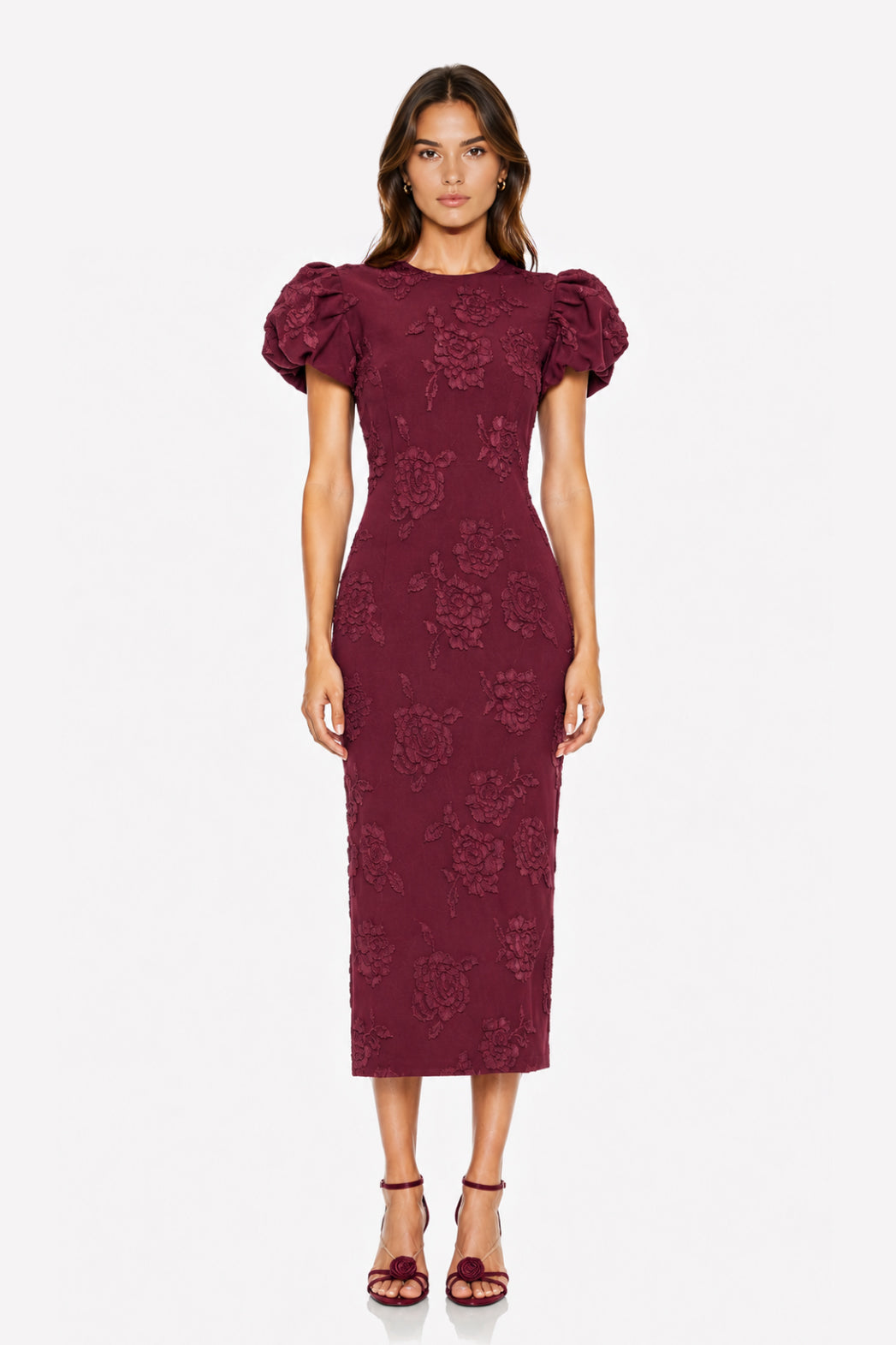 Vestido Jacquard Midi Puffy Dress Zinfandel