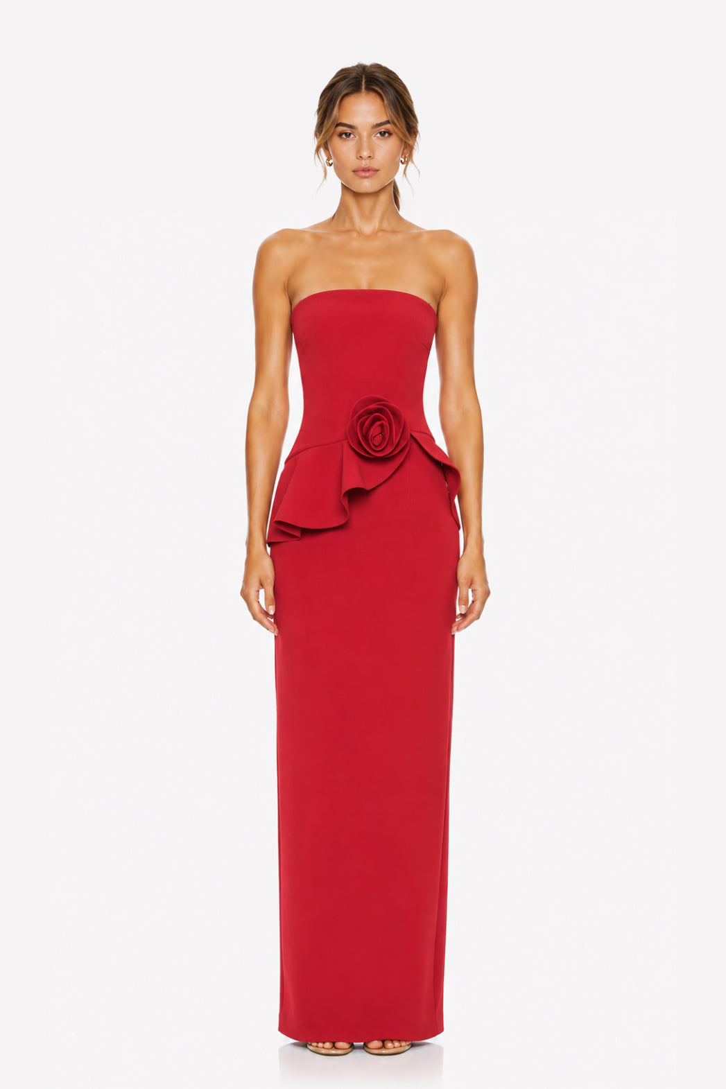 Vestido Long Flower Strapless Dress