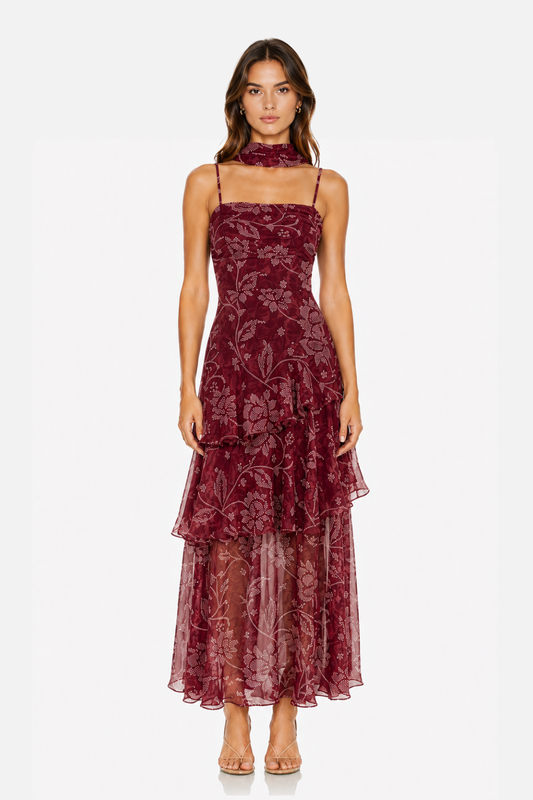 Vestido Colleen Floral Burdeos