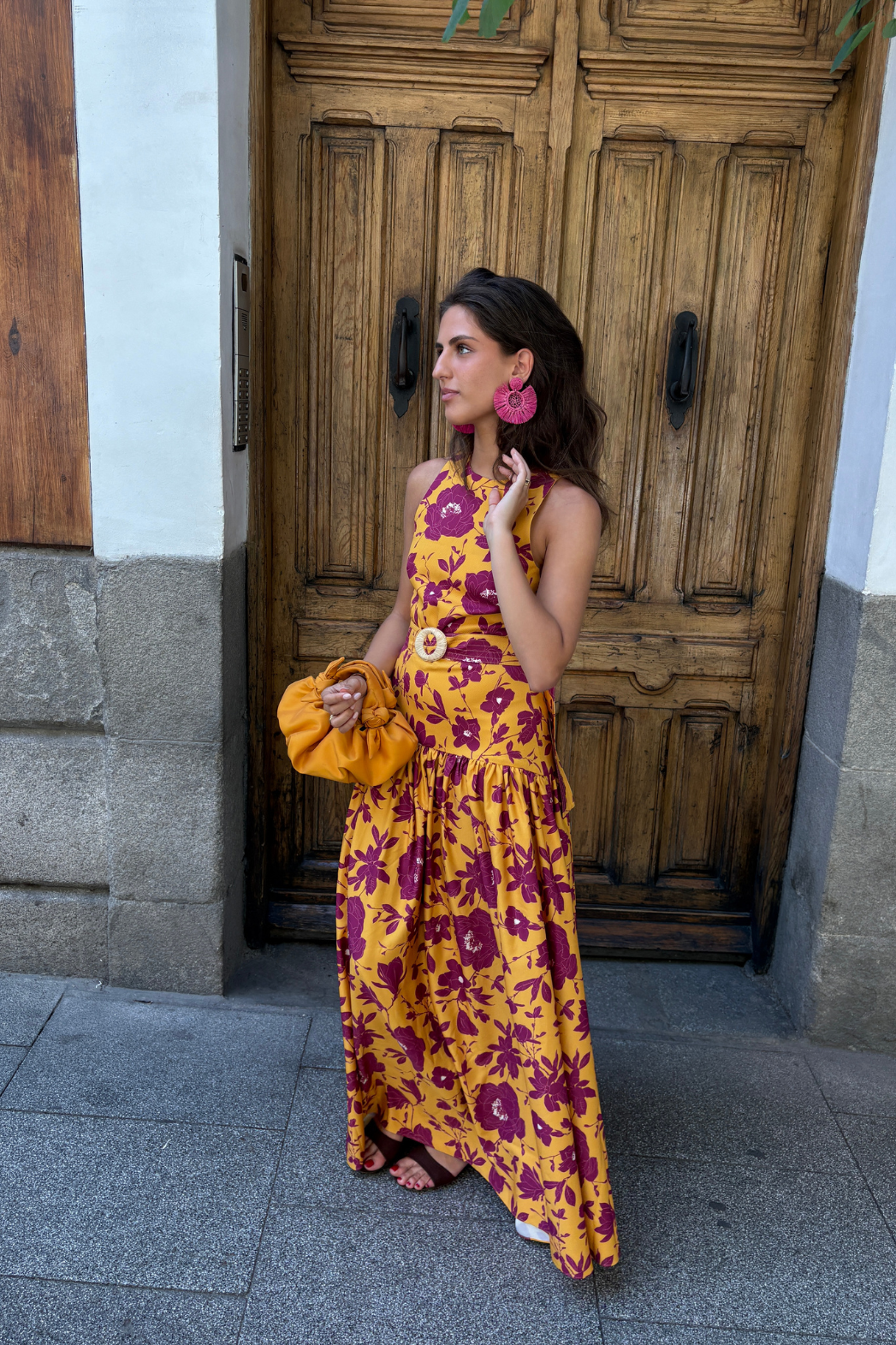 Aura Mustard and Wine Dress
