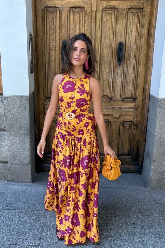 Aura Mustard and Wine Dress