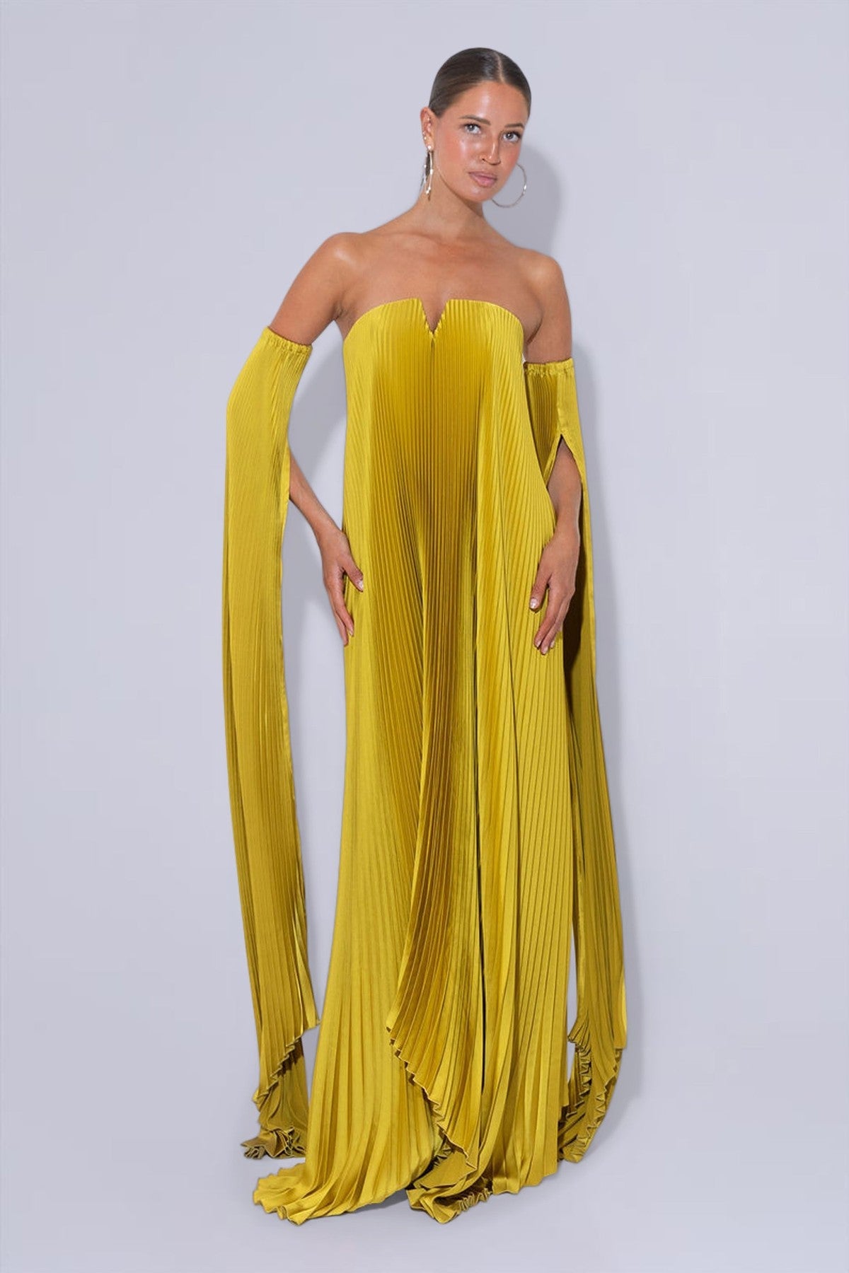 Vestido Black Tie con Mangas Drama Chartreuse
