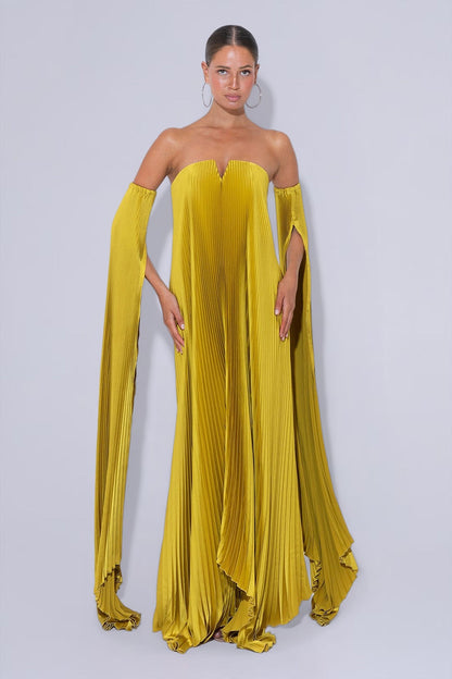 Vestido Black Tie con Mangas Drama Chartreuse