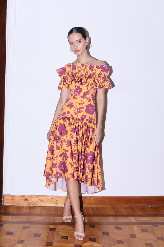 Vestido Sur Mostaza y Vino