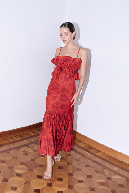 Vestido Rocío Flores Rojo