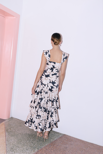 Vestido Floral Bananos Blanco y Negro