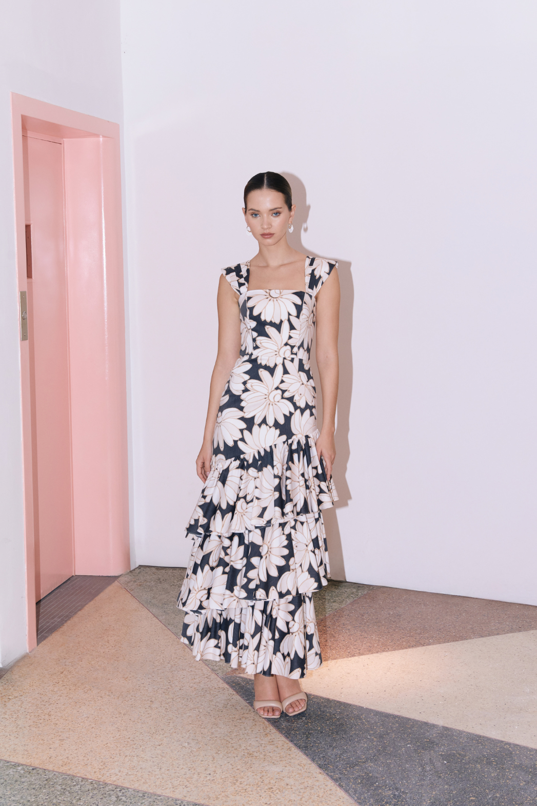 Vestido Floral Bananos Blanco y Negro