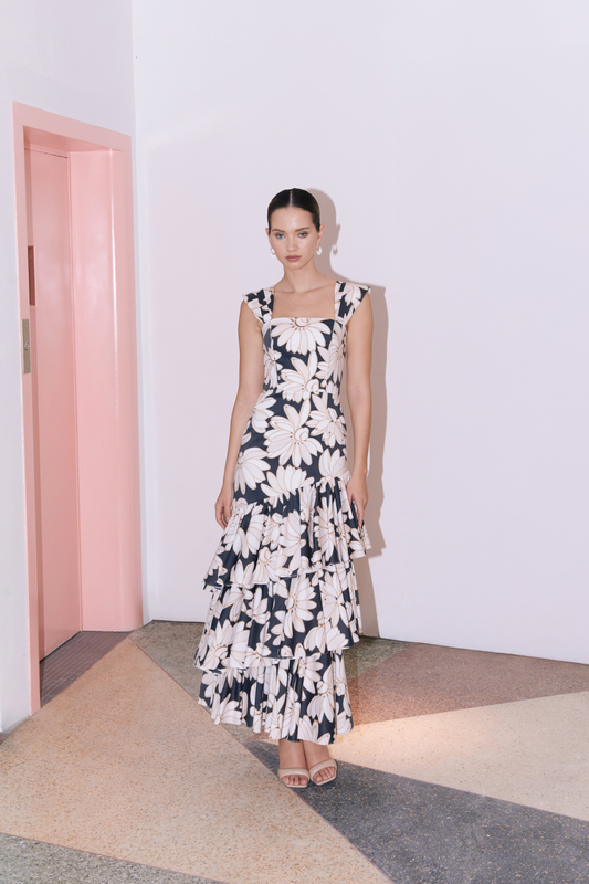 Vestido Floral Bananos Blanco y Negro