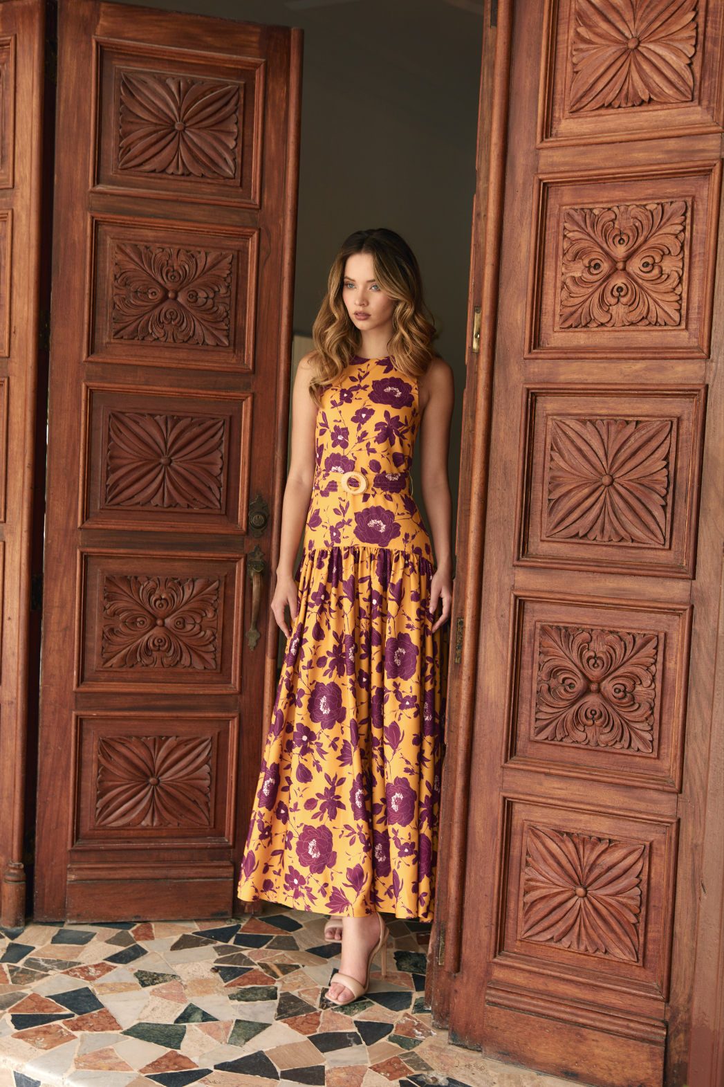 Vestido Aura Mostaza y Vino