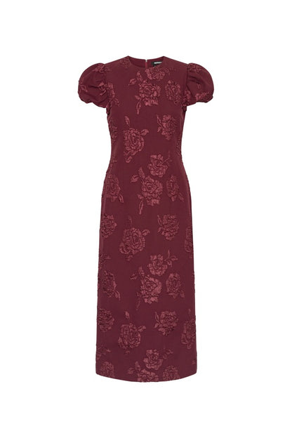 Vestido Jacquard Midi Puffy Dress Zinfandel