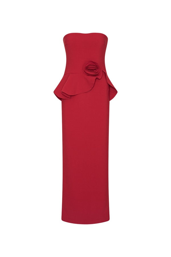 Vestido Long Flower Strapless Dress