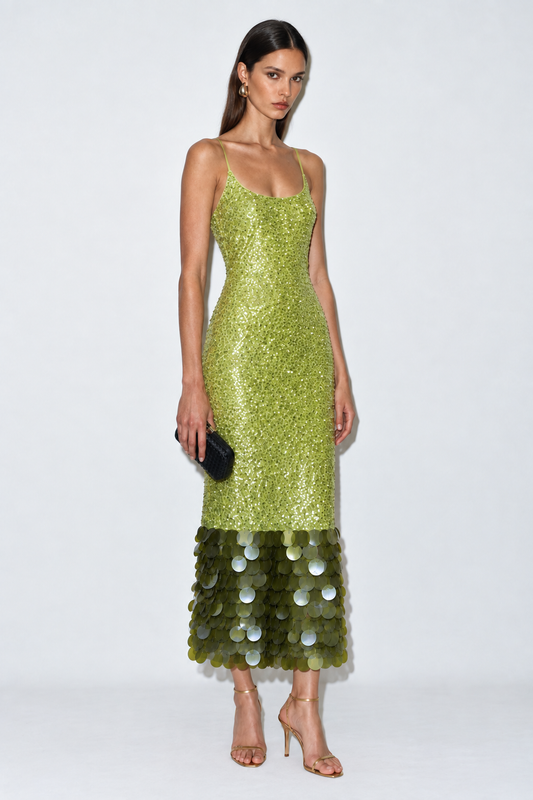 Vestido Melissa Verde – vista frontal de cuerpo entero