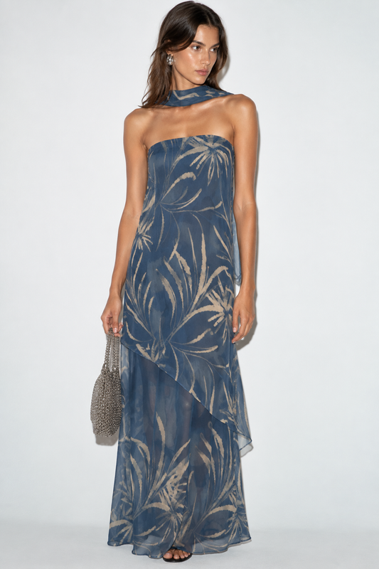 Vestido Moulin Estampado Hojas Azules