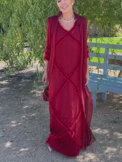 Vestido Mara Largo Granate con Chaleco