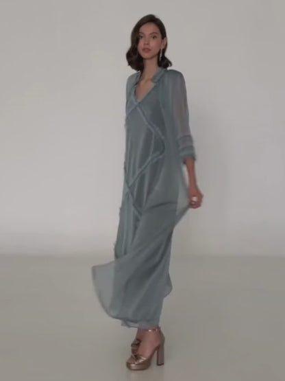 Vestido Mara Largo Azul Plomo con Chaleco