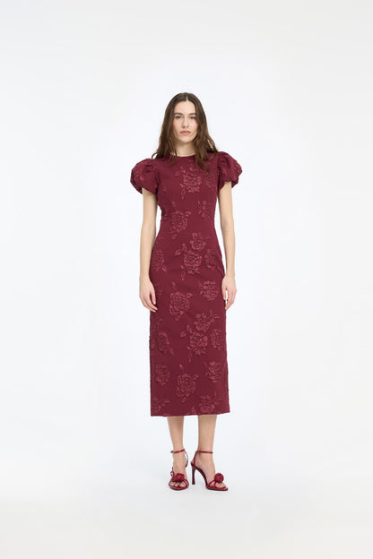 Vestido Jacquard Midi Puffy Dress Zinfandel