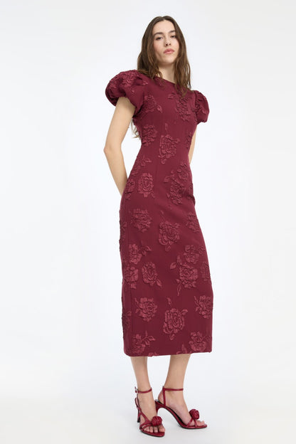 Vestido Jacquard Midi Puffy Dress Zinfandel
