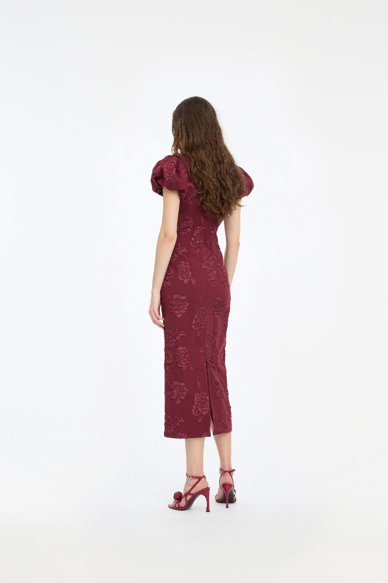 Vestido Jacquard Midi Puffy Dress Zinfandel