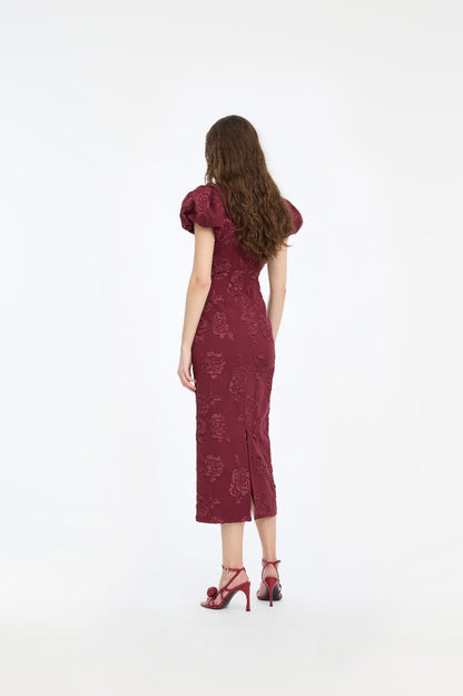 Vestido Jacquard Midi Puffy Dress Zinfandel