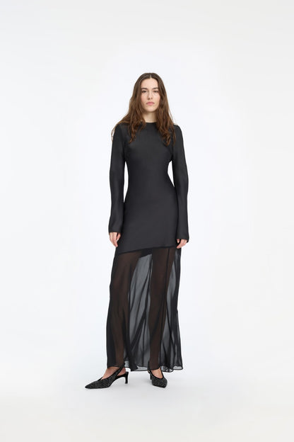 Vestido Maxi Ls Slit Dress Negro
