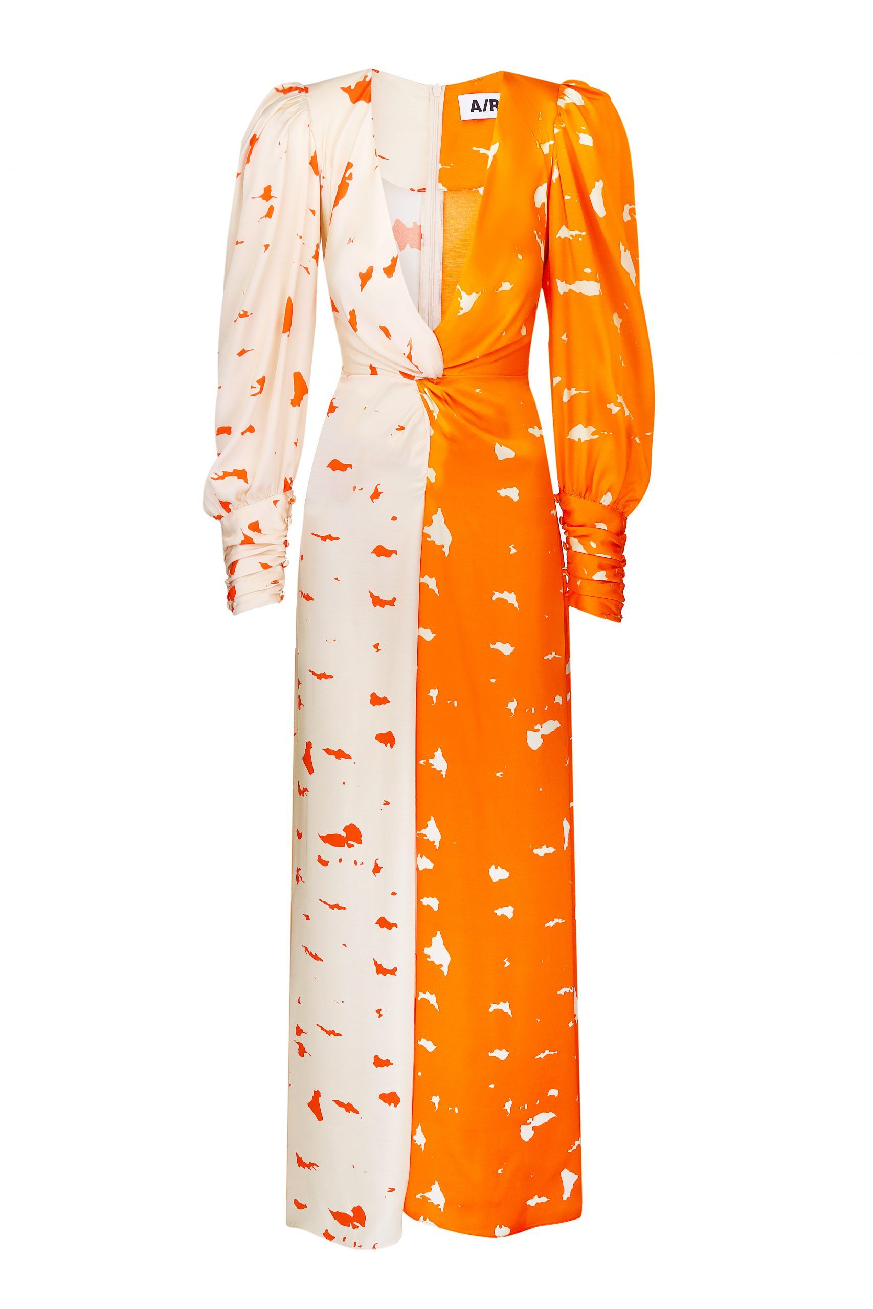 ARaise vestido largo dos colores naranja estampado manga larga 5 scaled