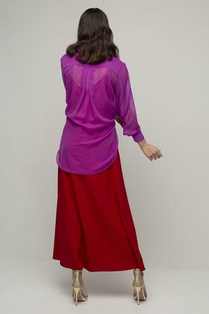 vestido largo de fiesta Racil Ayala chaqueta rojo rosa 2