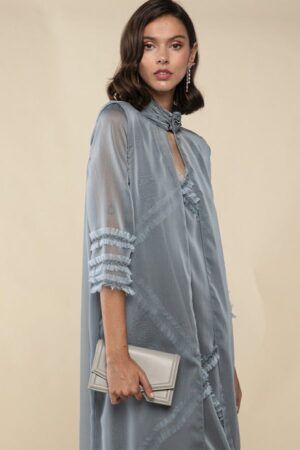Vestido Mara Largo Azul Plomo con Chaleco